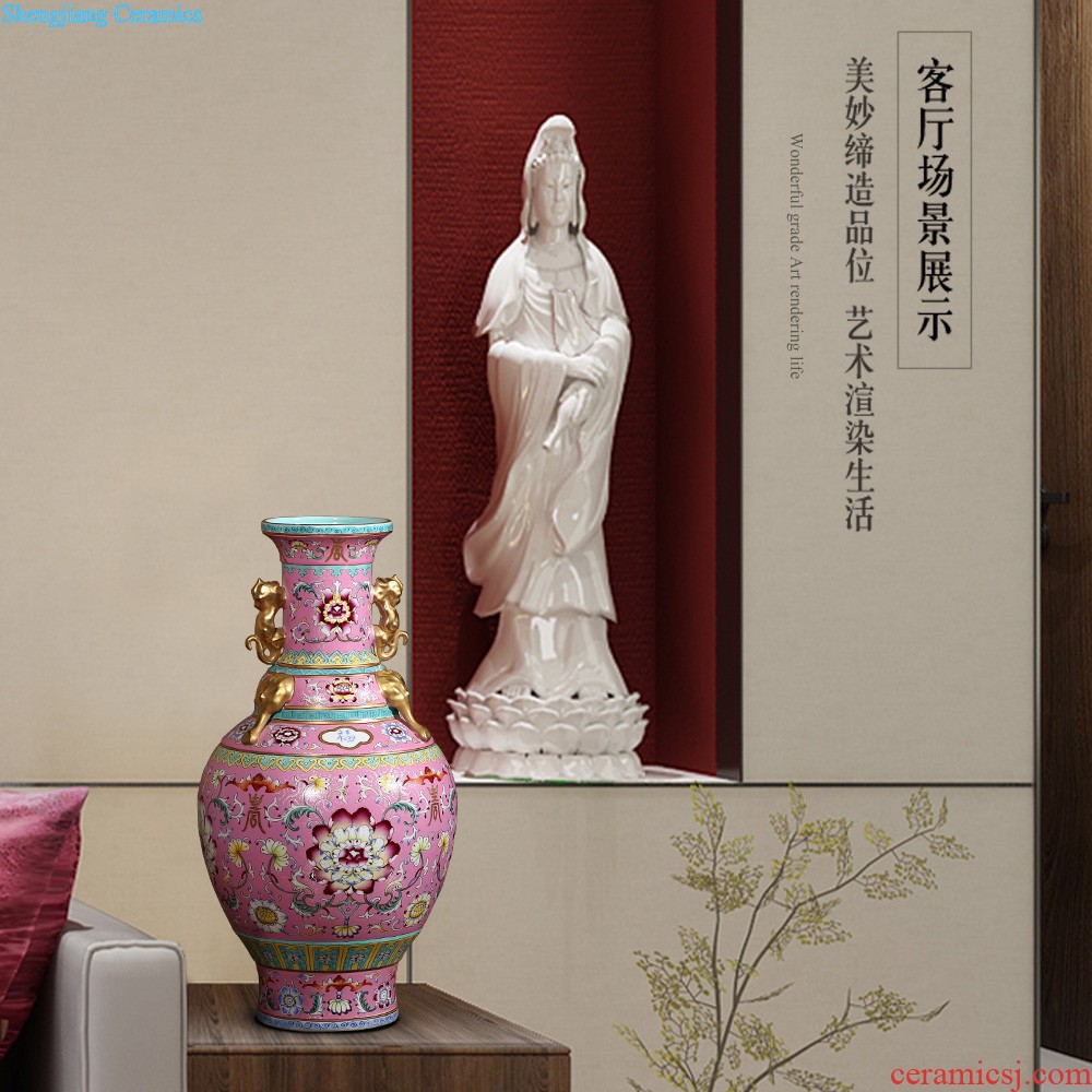 Jingdezhen ceramics hand-painted archaize pastel ruyi ears vases, Chinese style living room decorations rich ancient frame furnishing articles