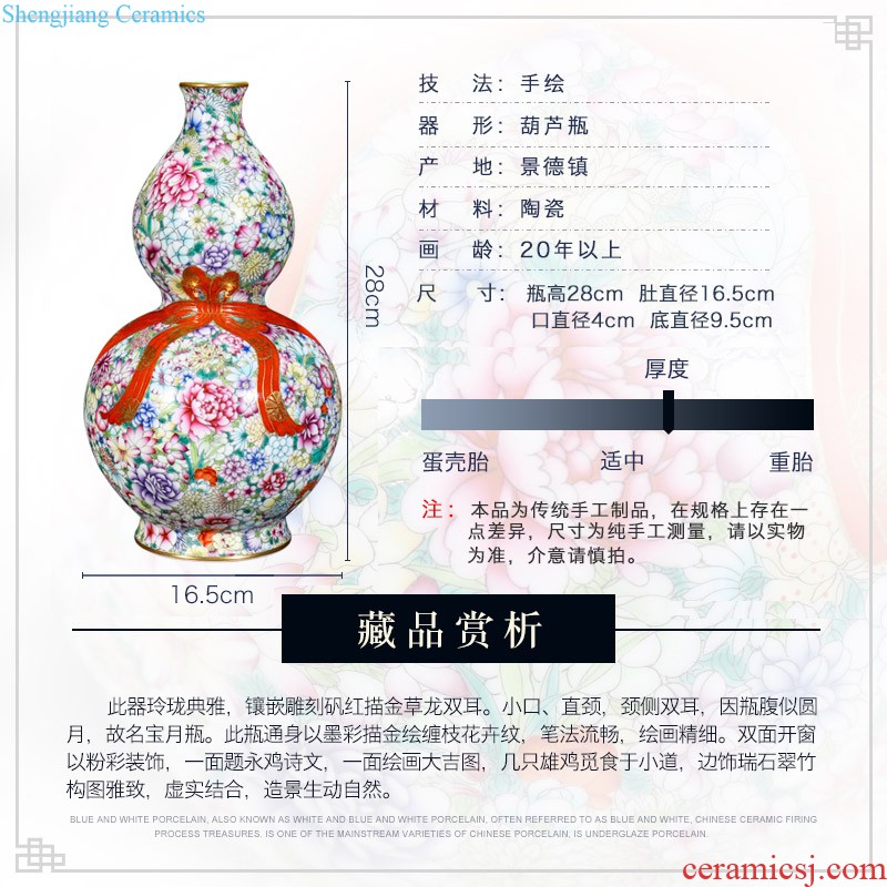 Jingdezhen ceramics hand-painted pastel wealth of large vases, new Chinese style living room flower arranging home furnishing articles