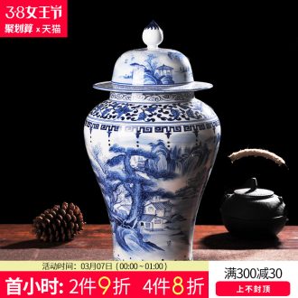 Jingdezhen ceramics hand-painted blue and white porcelain vase flower arrangement of vitality New Chinese style household adornment furnishing articles