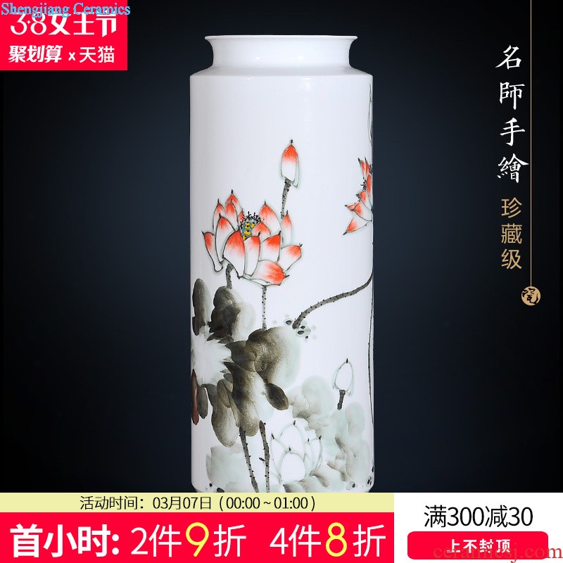 Jingdezhen ceramics hand-painted blooming flowers vase furnishing articles New Chinese style household living room TV cabinet decoration