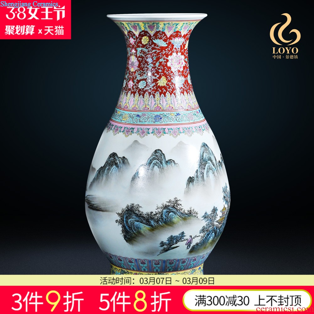 Jingdezhen ceramics vase Three Yang kaitai Wang Yunxi blue and white porcelain flower handicraft furnishing articles of contemporary sitting room