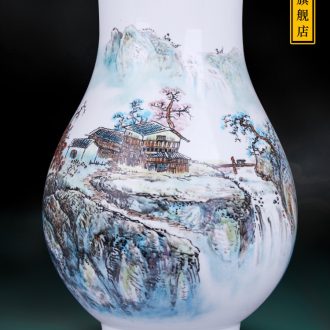 Jingdezhen ceramic three-piece hand-painted lotus vase flowers in new Chinese style household living room TV cabinet furnishing articles