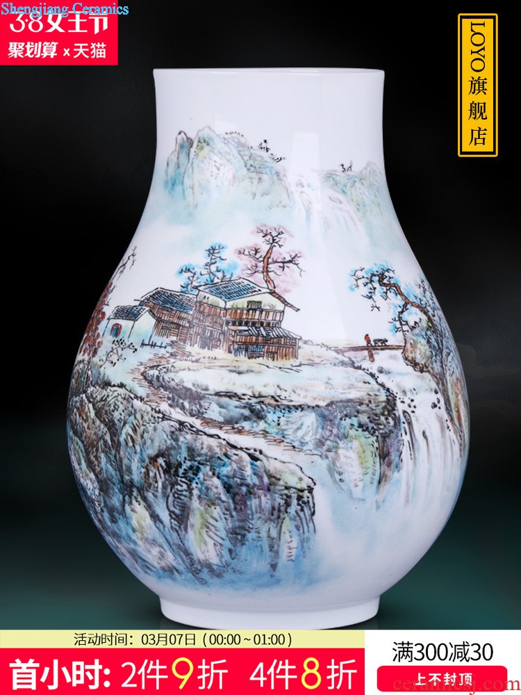 Jingdezhen ceramic three-piece hand-painted lotus vase flowers in new Chinese style household living room TV cabinet furnishing articles