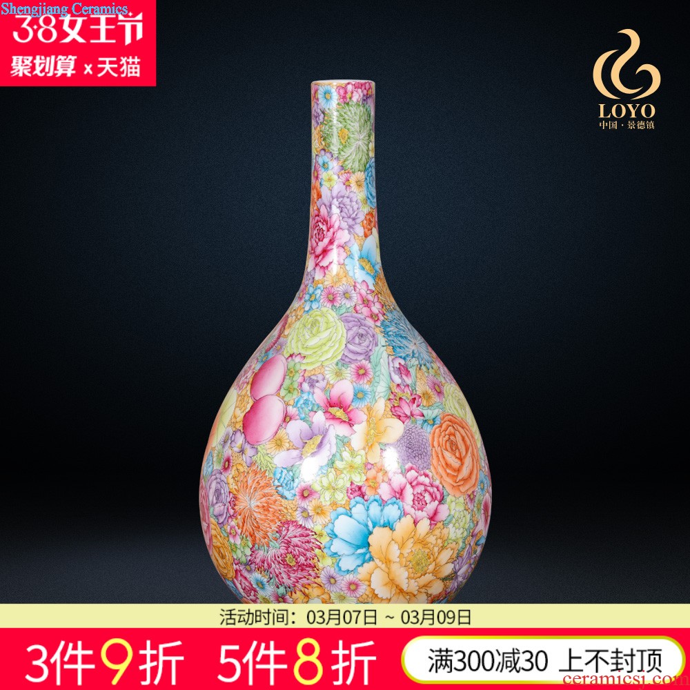 Jingdezhen ceramics powder enamel vase large antique hand-painted hundred LuZunFu barrel Chinese style household adornment furnishing articles