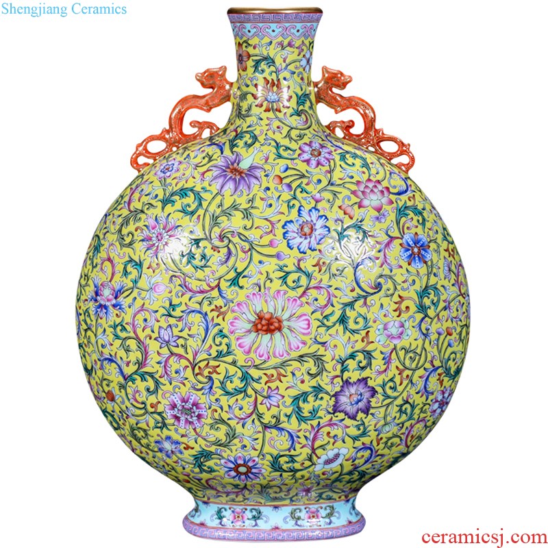 Jingdezhen ceramic imitation qing qianlong enamel colour yellow flowers open to treasure phase sitting room adornment is placed on the vase