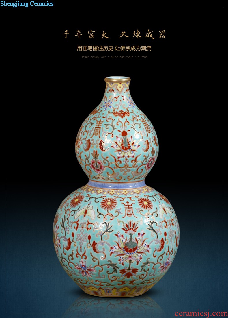 Jingdezhen ceramics vase imitation qing emperor kangxi golden pheasant tail bottles of Chinese style household adornment TV ark furnishing articles