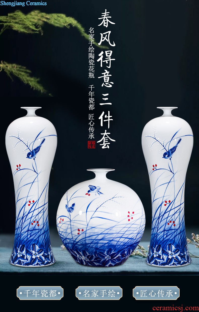 New Chinese style hand-painted vases furnishing articles color ink landscape after classical household three-piece adornment flower arranging jingdezhen ceramics