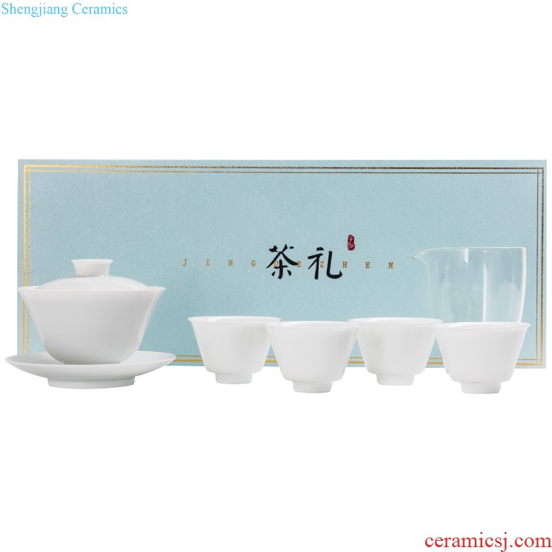 Ceramic tea set suit household contracted and contemporary Chinese tea, kungfu tea sets tea cup gift cups