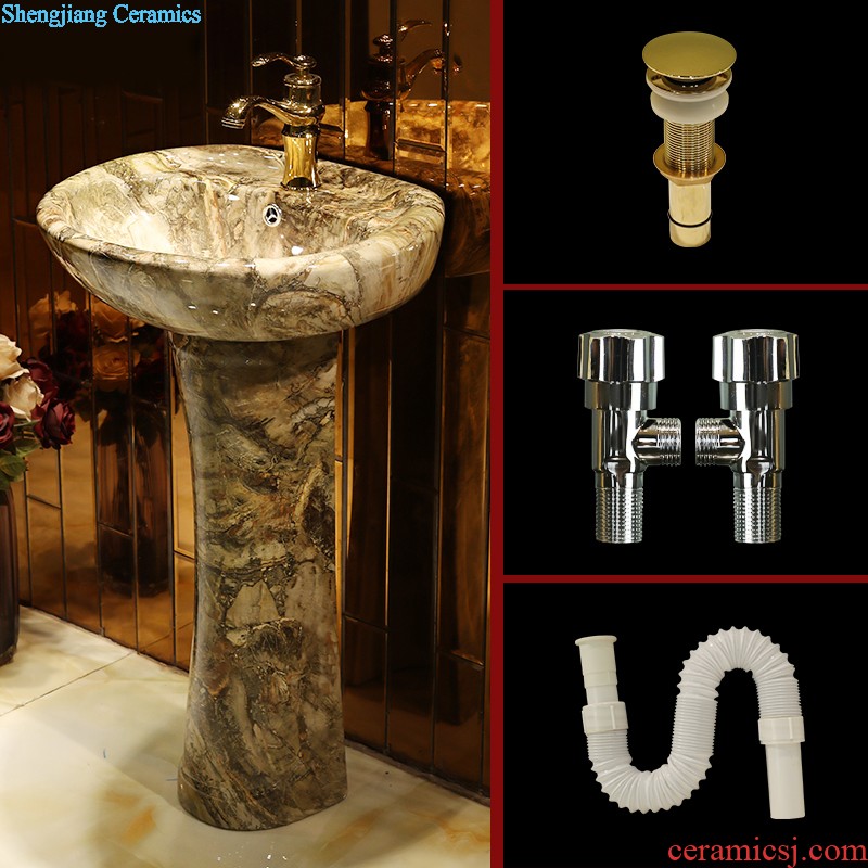 Gold cellnique art pillar basin ceramic lavatory basin contracted STDS hand one-piece modern flowers and birds