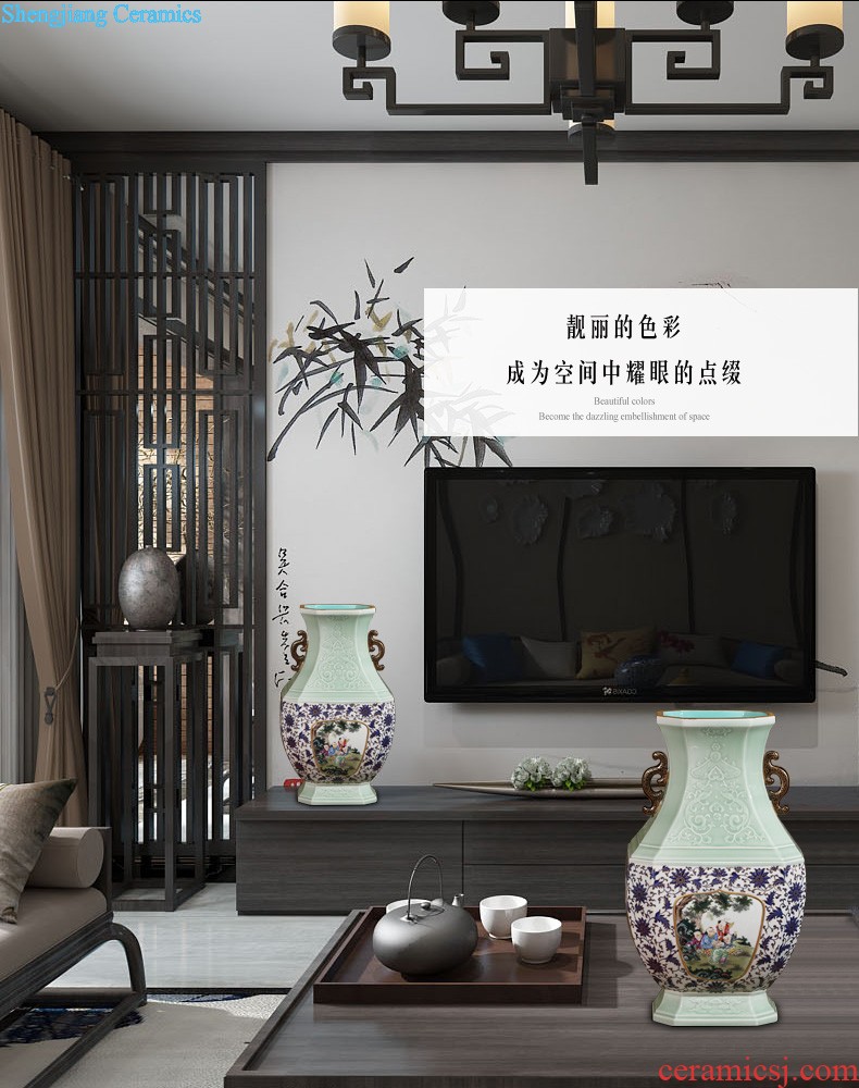 Jingdezhen ceramics furnishing articles imitation qing qianlong pastel landscape ears vases, sitting room of Chinese style household decorations