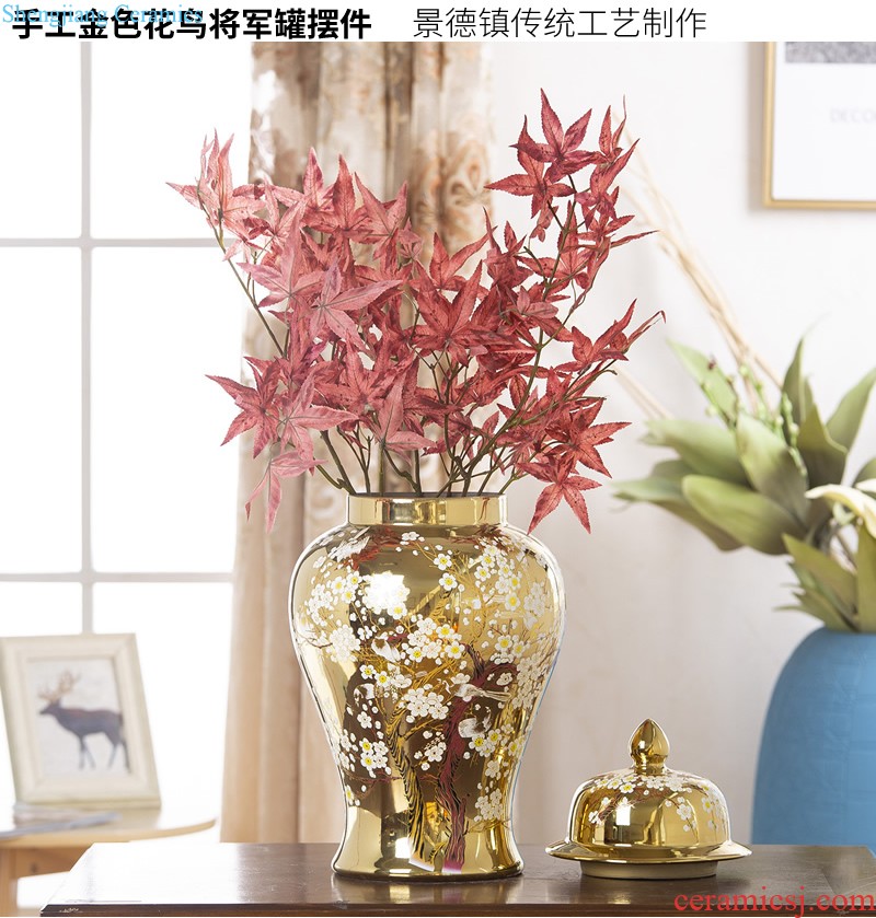 Jingdezhen ceramics Archaize peacock blue vase Chinese sitting room ark creative retro furnishing articles ornaments