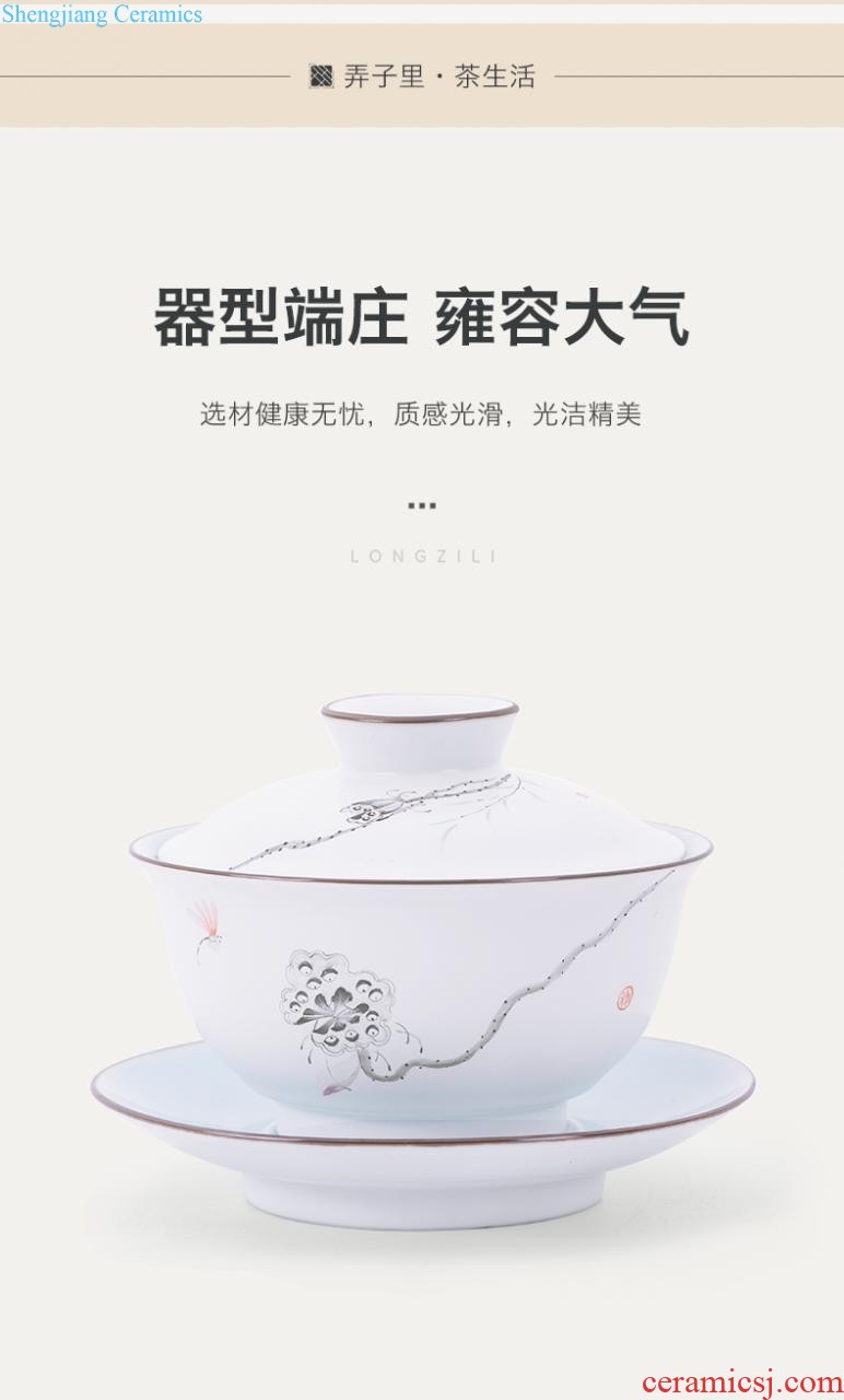 Jingdezhen blue white porcelain silver edge tureen ceramic all hand make tea tureen kung fu tea set thin foetus large cups