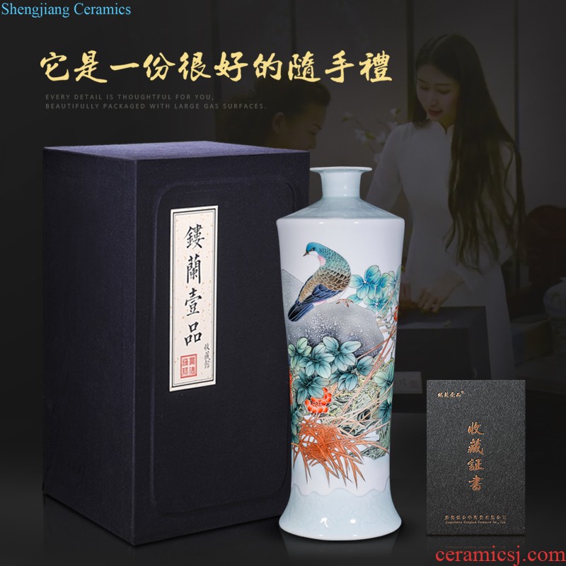 Jingdezhen ceramics hand-painted pastel big vase furnishing articles sitting room ground sitting room of Chinese style household collection of ornaments