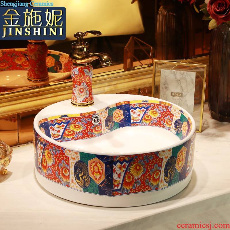 European ceramic art on the stage basin sink round small family household balcony small toilet wash basin