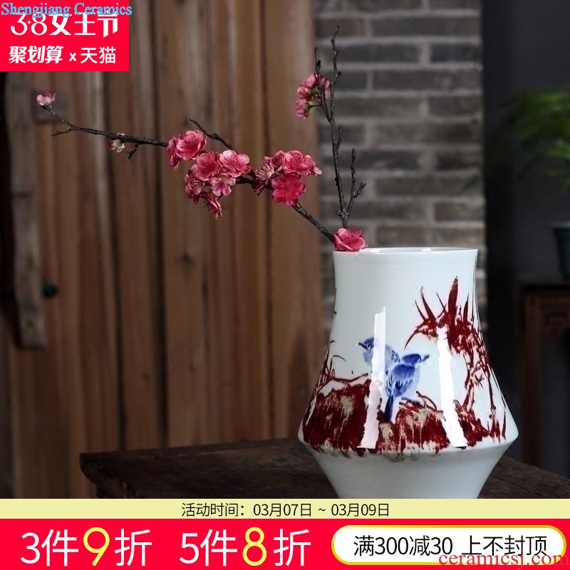 Jingdezhen 50 kg ceramics with cover storage tank barrel moistureproof insect-resistant large Chinese style living room kitchen hand draw lotus