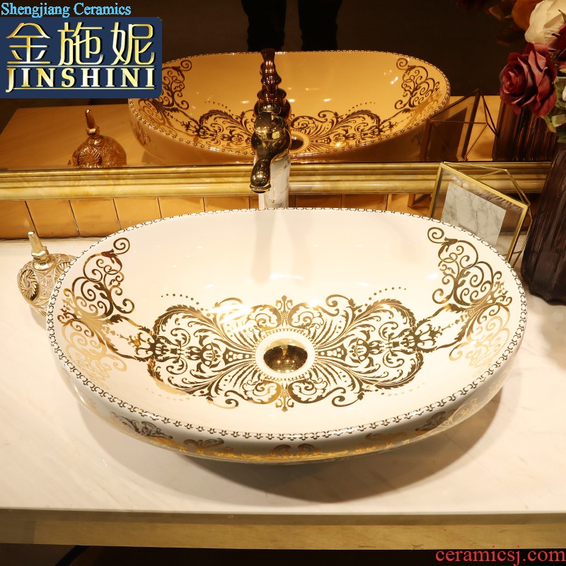 Gold cellnique art ceramic stage basin sink bathroom decoration of the basin that wash a face wash basin The square all pale haze