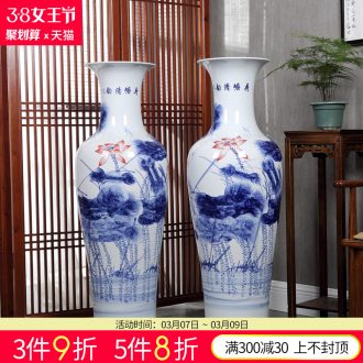 Jingdezhen ceramics landing a large vase hand-painted lotus furnishing articles villa hotel decoration crafts are sitting room