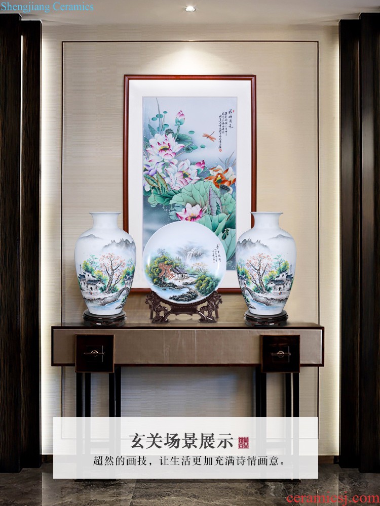 Jingdezhen chinaware decorative sit hang dish plate blooming flowers home sitting room adornment desktop furnishing articles