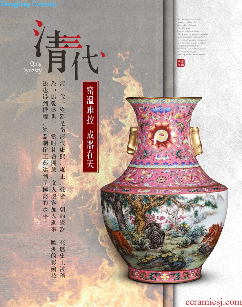 Jingdezhen ceramics vase furnishing articles imitation qing qianlong pea green glaze butterfly mei bottles of Chinese style household decorative arts and crafts