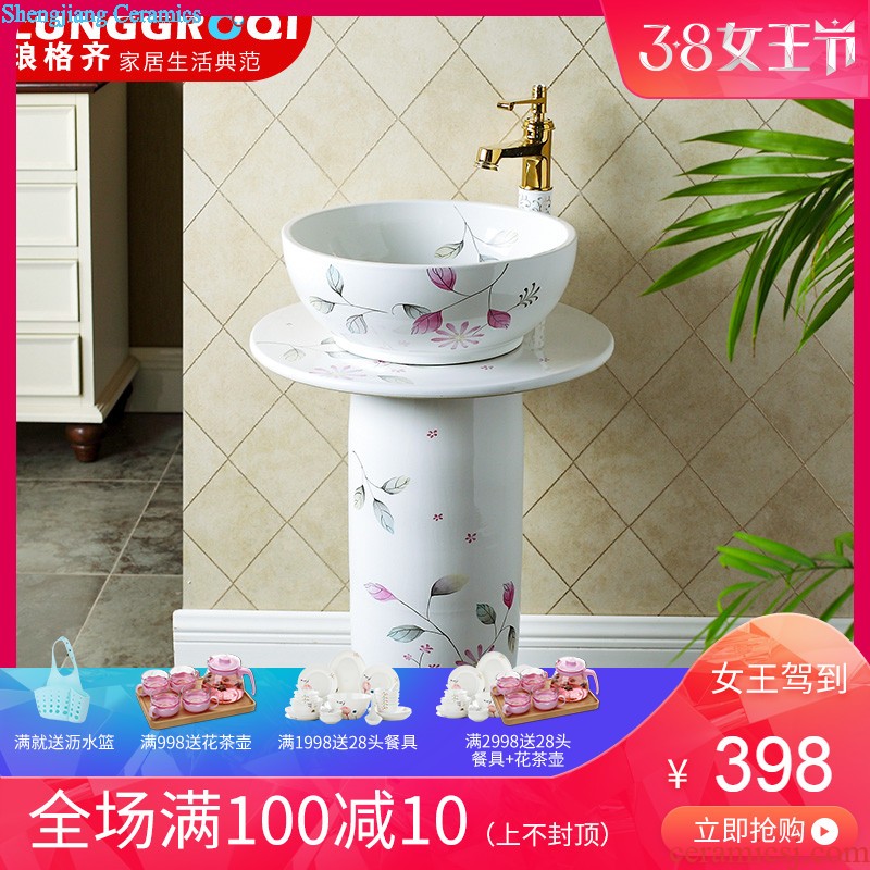 Archaize ceramic basin of pillar type lavatory sink basin integrated the balcony floor pillar toilet