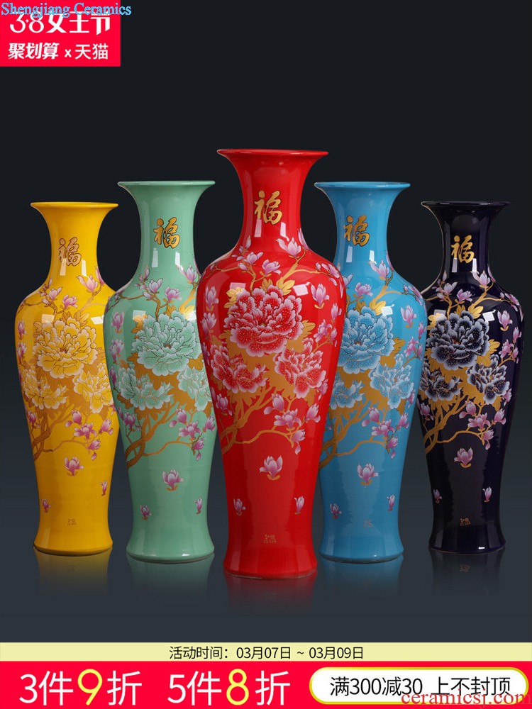 Jingdezhen ceramics hand-painted reed pond moonlight vases, flower arranging place Chinese style household living room TV cabinet decoration