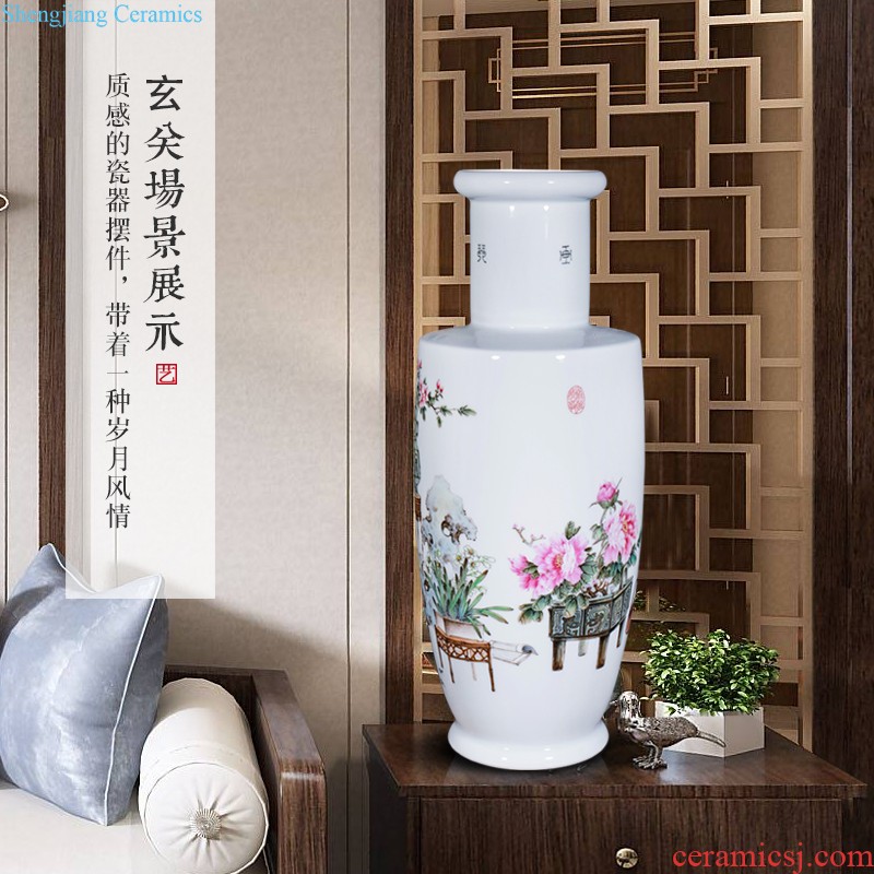 Jingdezhen ceramics hand-painted pastel lotus large vases, sitting room of Chinese style home decoration collection TV ark furnishing articles