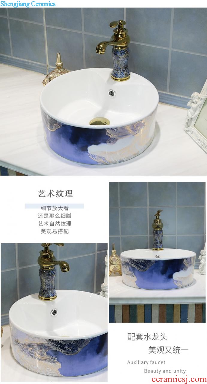 Wash basin on its Chinese blue and white porcelain ceramic toilet creative round the sink household art basin trumpet