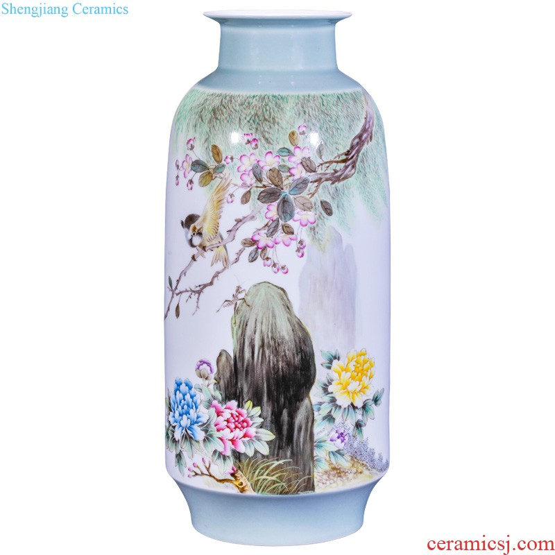 Jingdezhen ceramics hand-painted color ink paint lyu3 bu4 love sable cicada big vase household sitting room adornment collection furnishing articles