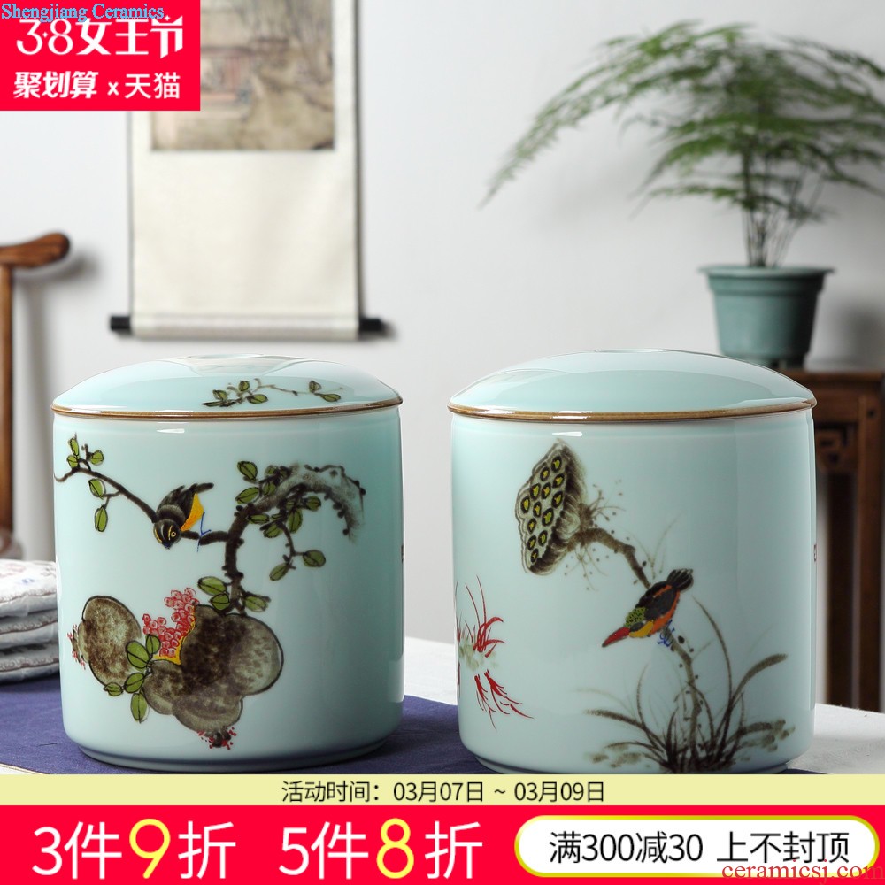 Jingdezhen ceramics furnishing articles Antique hand-painted porcelain youligong puer tea caddy storage jar size