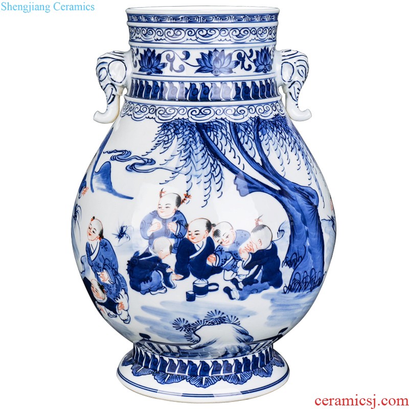 Jingdezhen ceramics hand-painted pastel scenery decorative vase sitting room of new Chinese style household furnishing articles collection arranging flowers