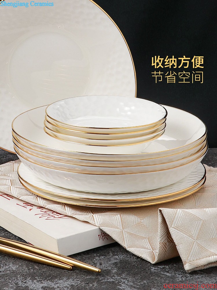 inky Jingdezhen blue and white porcelain ceramic tableware bowls of bone plate dishes suit Chinese gifts kai