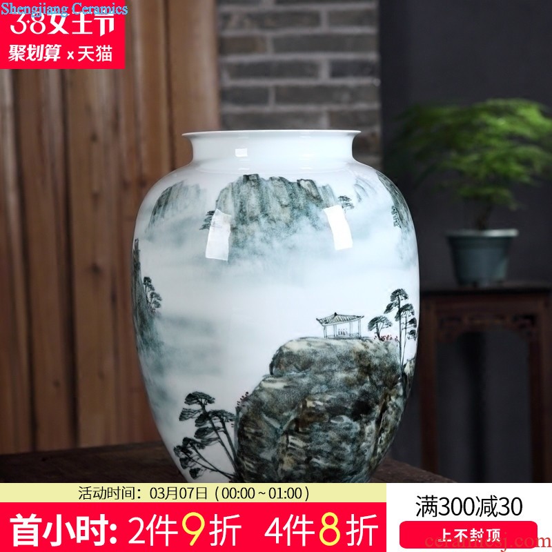 Jingdezhen ceramics vase hand-painted pastel landscape big wax gourd bottle New Chinese style living room porch crafts