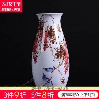 Jingdezhen ceramic three-piece hand-painted lotus vase flowers in new Chinese style household living room TV cabinet furnishing articles