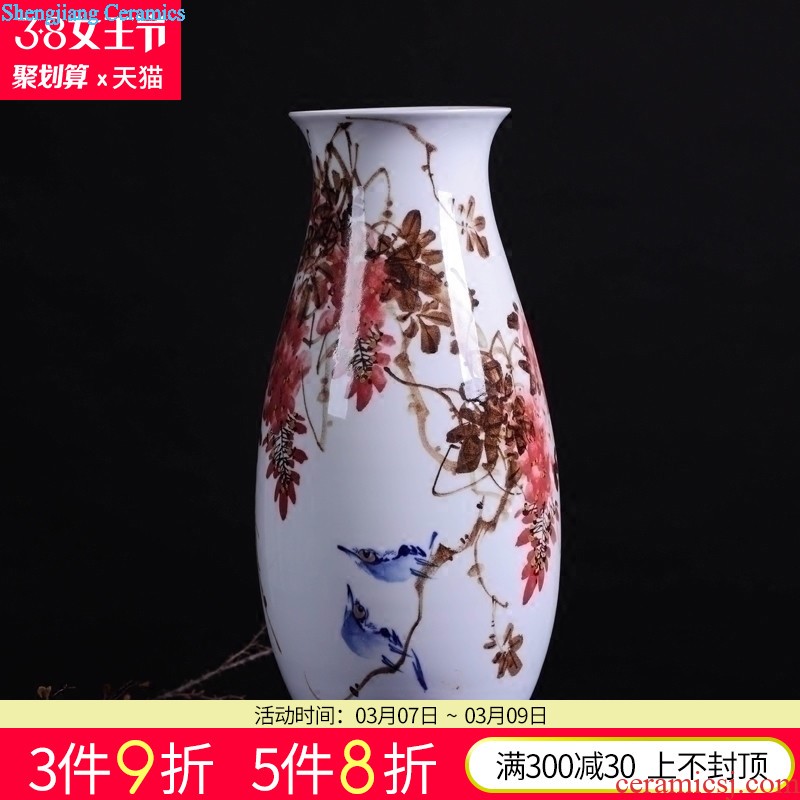 Jingdezhen ceramic three-piece hand-painted lotus vase flowers in new Chinese style household living room TV cabinet furnishing articles