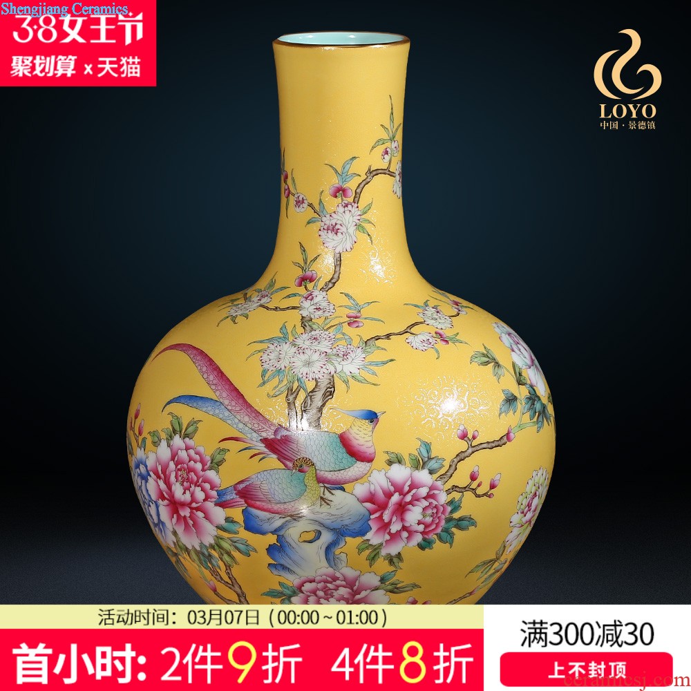 Jingdezhen ceramics vase furnishing articles archaize grilled pastel flowers double ears of Chinese style classical home sitting room adornment