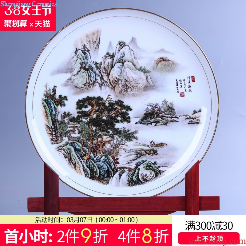 Jingdezhen ceramics designer sat singing in huangshan decorative hanging dish plate Household living room TV cabinet plate