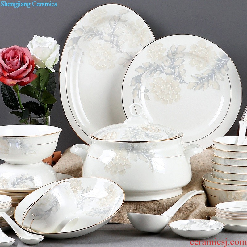 inky Blue and white porcelain tableware suit Chinese dishes Jingdezhen ceramic dishes suit Xin jade 3.0