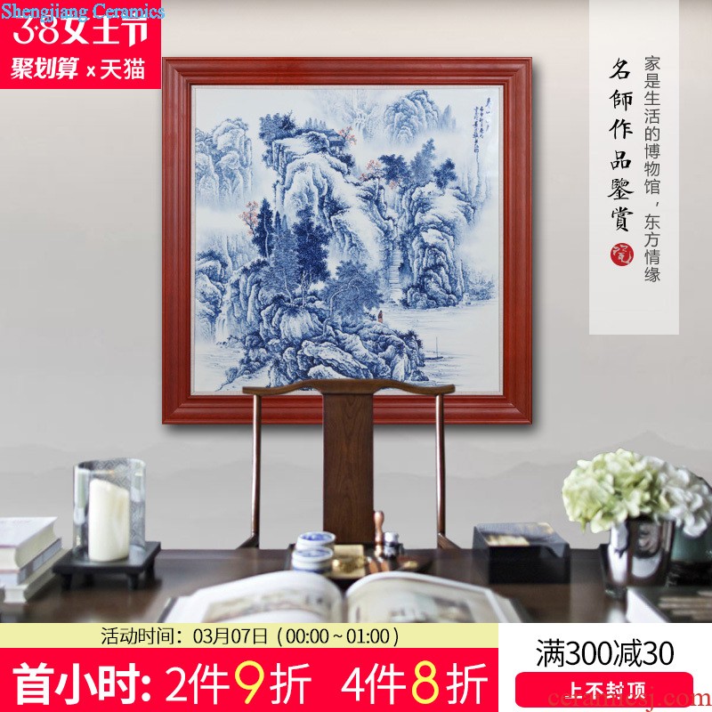 Jingdezhen ceramics Teacher hand-painted murals of spring, summer, autumn and winter sitting room adornment, hang a picture Household adornment wall in the background