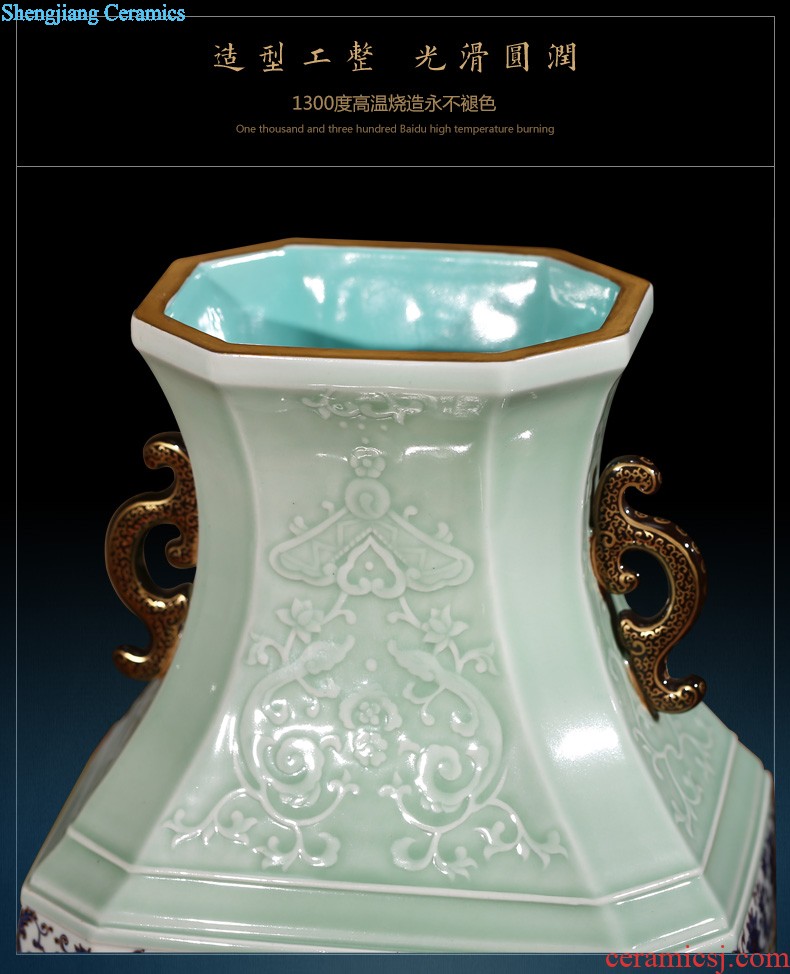 Jingdezhen ceramic imitation qing qianlong even ears around branches of blue and white porcelain vases, classical Chinese style home furnishing articles