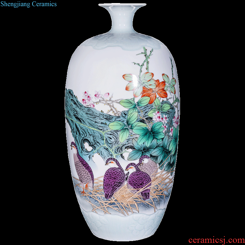 Jingdezhen ceramics hand-painted flower arranging dried flower vase new Chinese style living room TV ark adornment bedroom collection furnishing articles