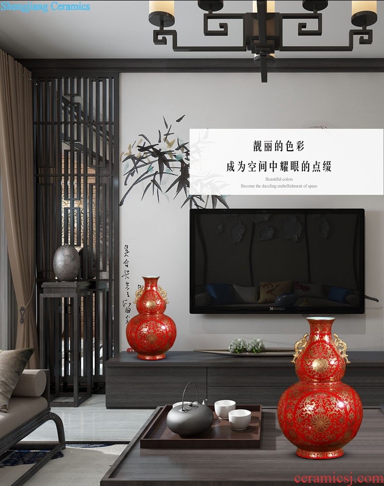 Jingdezhen ceramics furnishing articles hand-painted CV 18 red vase in the living room TV ark decoration large arranging flowers