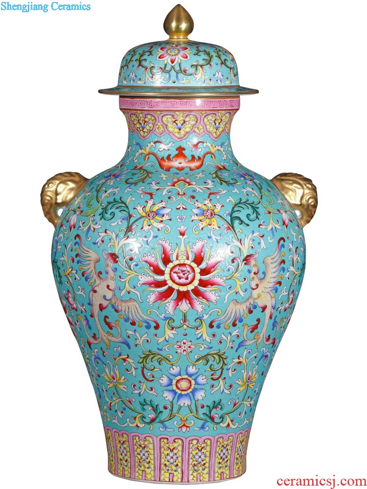 Jingdezhen ceramics vase imitation qing qianlong enamel paint life of binaural statue of Chinese style household furnishing articles offered the dragon king