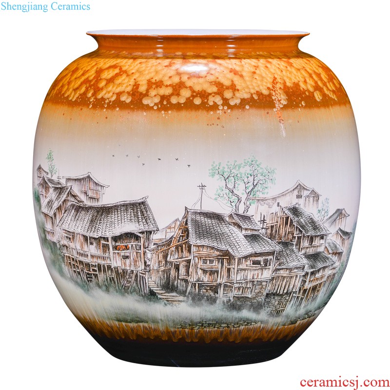 Master of jingdezhen ceramics hand-painted pastel landscape decoration large vases, new Chinese style living room home furnishing articles