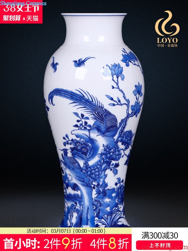 Jingdezhen ceramics Chinese vase furnishing articles imitation qing qianlong pastel pea green glaze nail medallion landscape poetry bottle