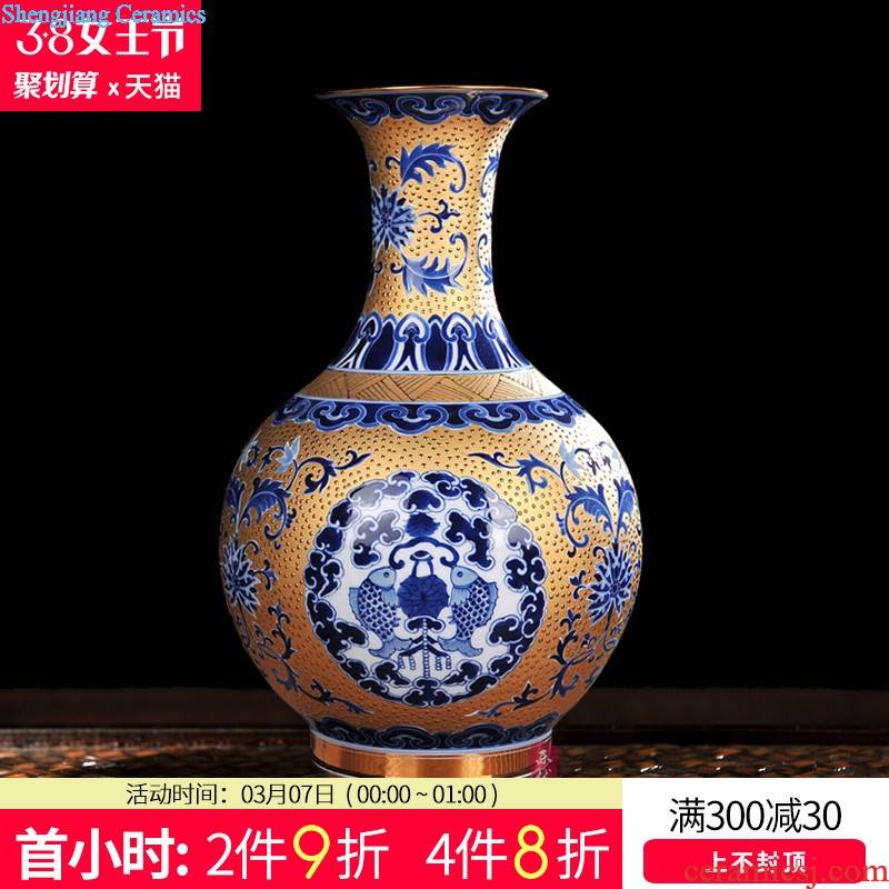 Jingdezhen ceramic landing large vases, hand-painted jiangnan spring scenery new Chinese style household living room decoration to the hotel opening