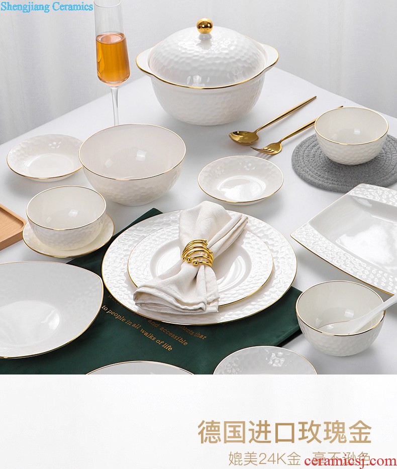 inky Jingdezhen blue and white porcelain ceramic tableware bowls of bone plate dishes suit Chinese gifts kai