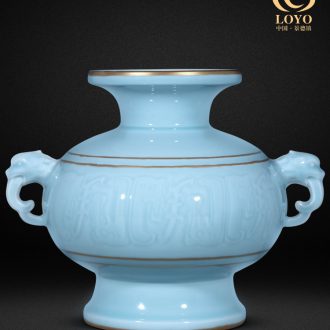 Jingdezhen blue and white porcelain vases, pottery and porcelain furnishing articles imitation qing yongzheng maintain nine peach olive bottle of home sitting room adornment