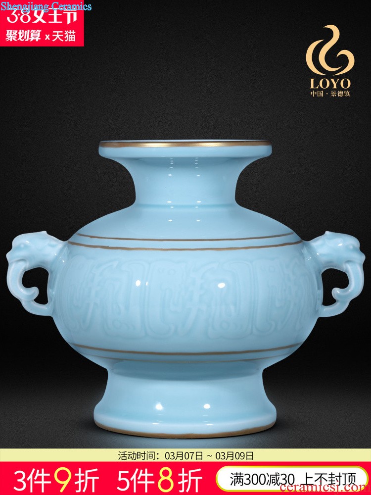 Jingdezhen ceramics storage tank imitation qing qianlong pastel blue general scramble for flower binaural pot of tea cans accessories