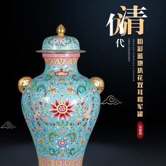 Grilled jingdezhen ceramics vase pastel green flower peony golden pheasant household adornment design gift furnishing articles