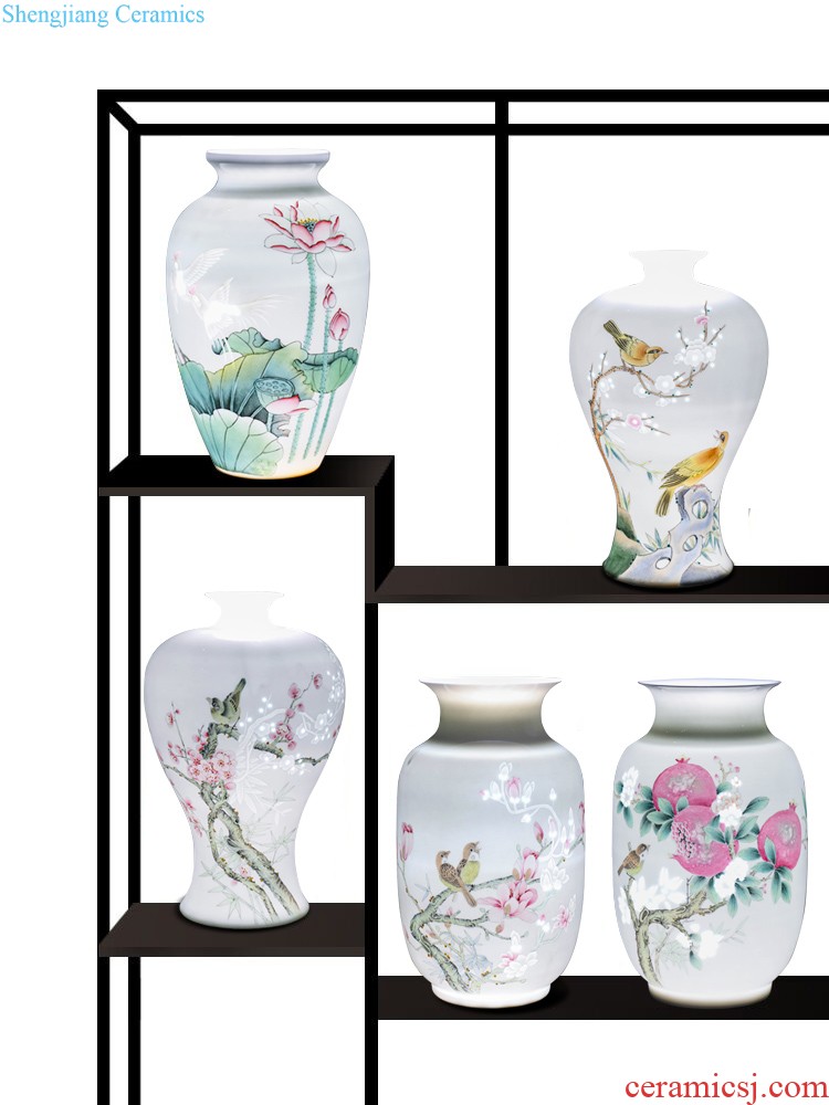 Jingdezhen ceramic furnishing articles hand-painted big dried flower vase planting Chinese office sitting room porch decoration craft gift